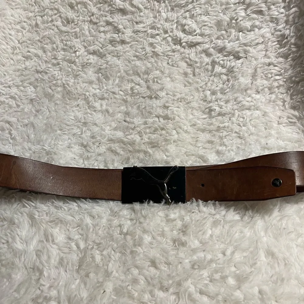 Puma Brown Leather Belt with silver tone Buckle women’s Size Large.